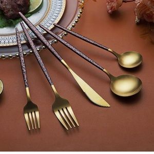 20 pc Flatware Set | Moon Surface | Matte Gold | Service for Four